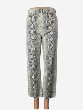 Zara Snake-Print Straight-Leg Jeans in Gray